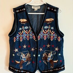 Vintage denim embroidered vest